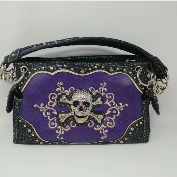 Western Skull Handbags - Western Skull Rhinestone Concho Handbag